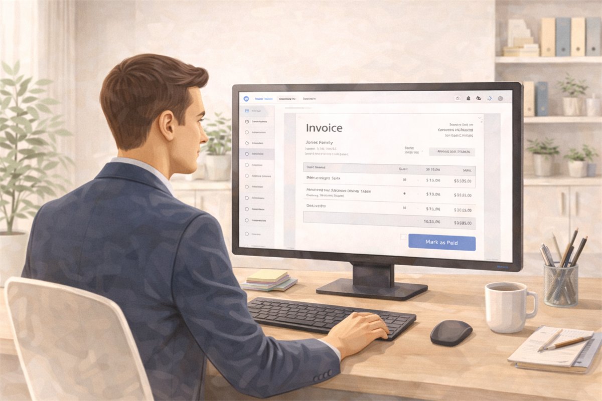Accounting and financial workflow view for interior design studios