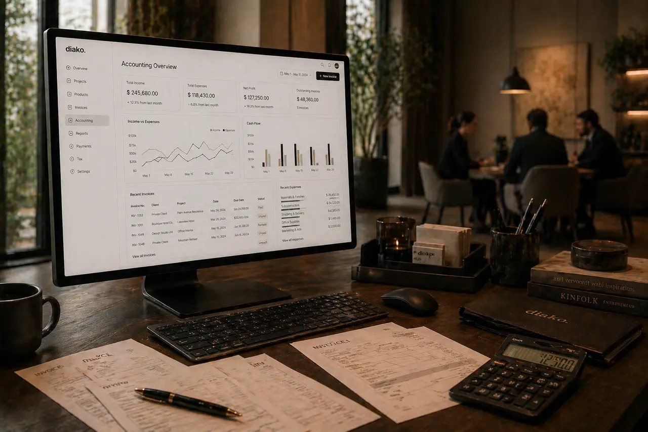 Interior design accounting and financial reporting workflow