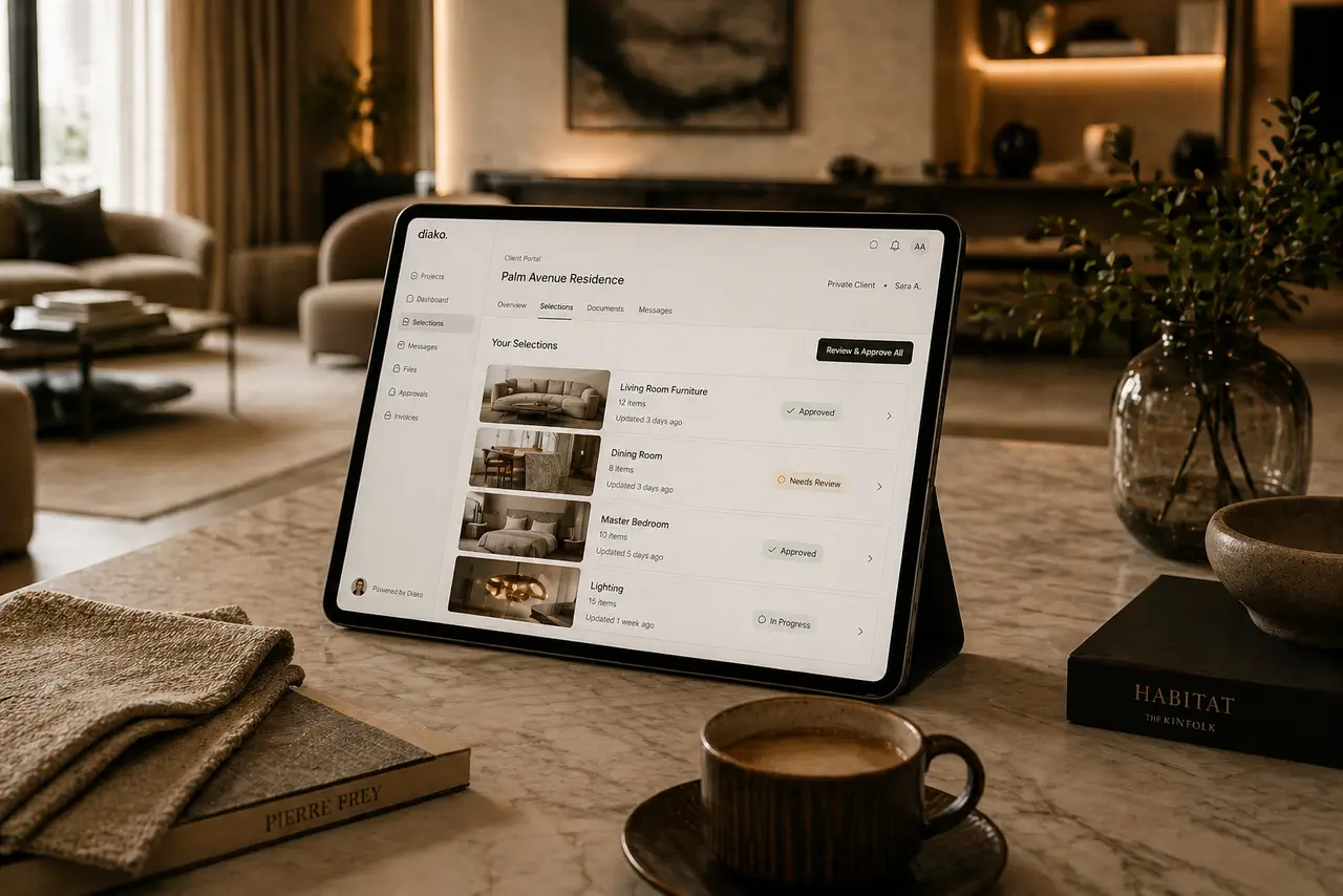 Client portal workflow for interior design studios