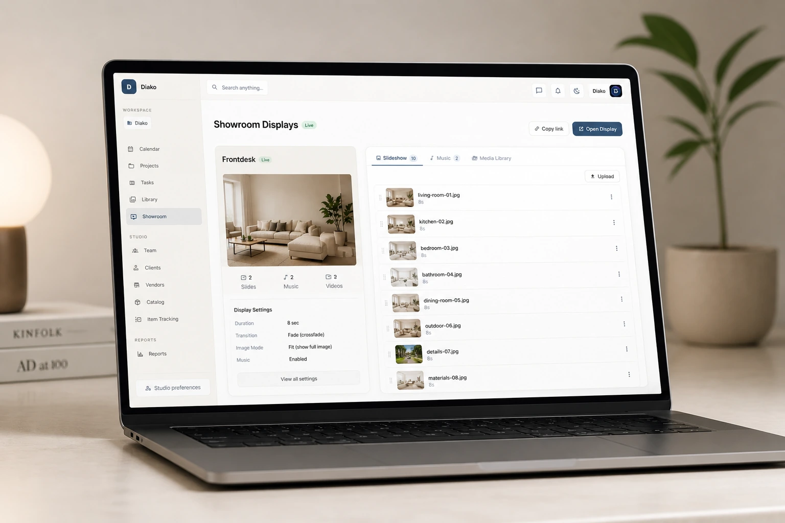 Showroom display admin workflow managed from one place