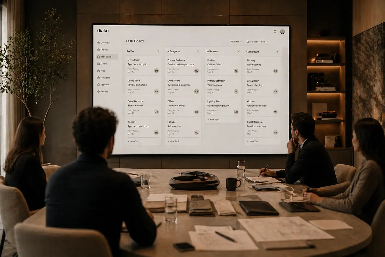 Interior design studio project and scheduling workflow