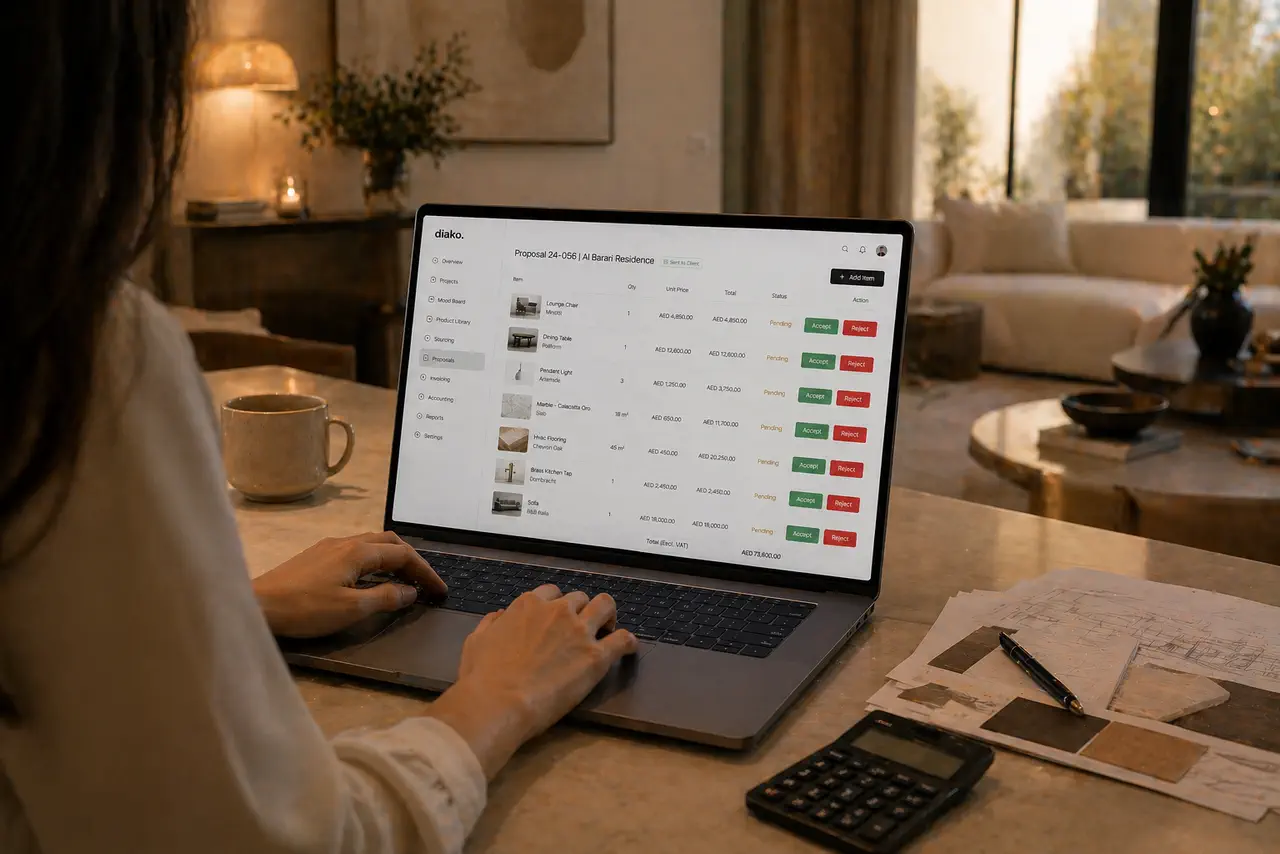 Proposal workflow for interior design studios
