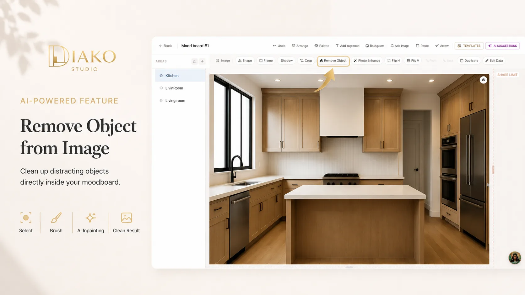 Brushing over an unwanted object in an interior design image